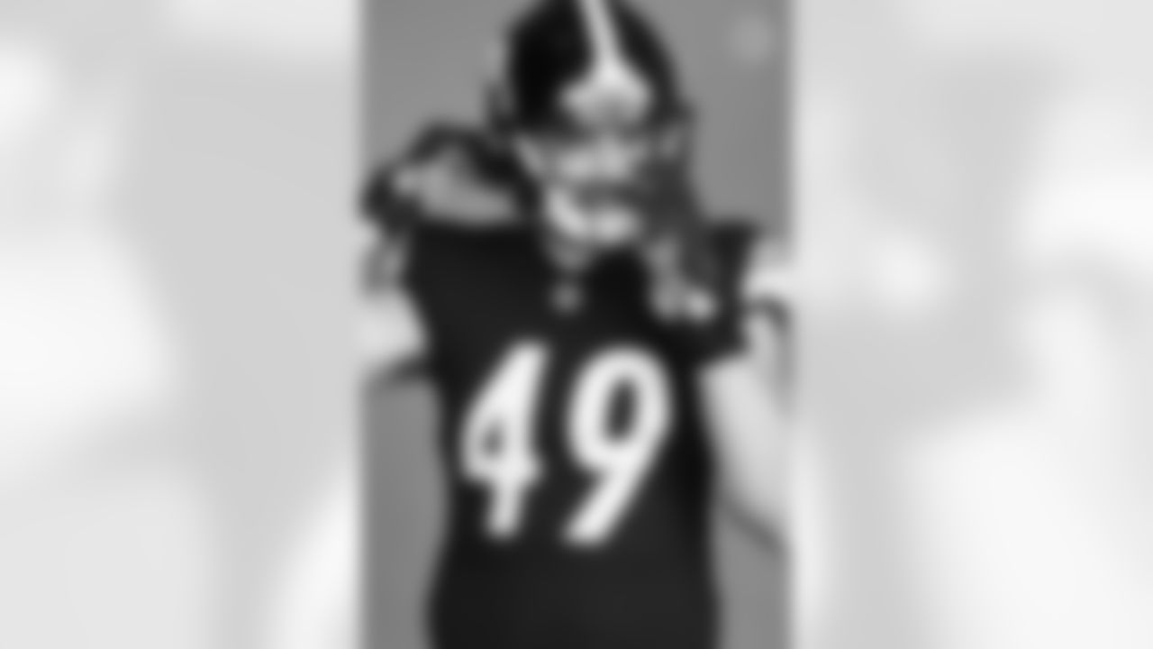 Pittsburgh Steelers tight end Dax Raymond (49) poses for a photo during the Steelers 2021 media day, Saturday, July 24, 2021 in Pittsburgh, PA. (Caitlyn Epes / Pittsburgh Steelers)