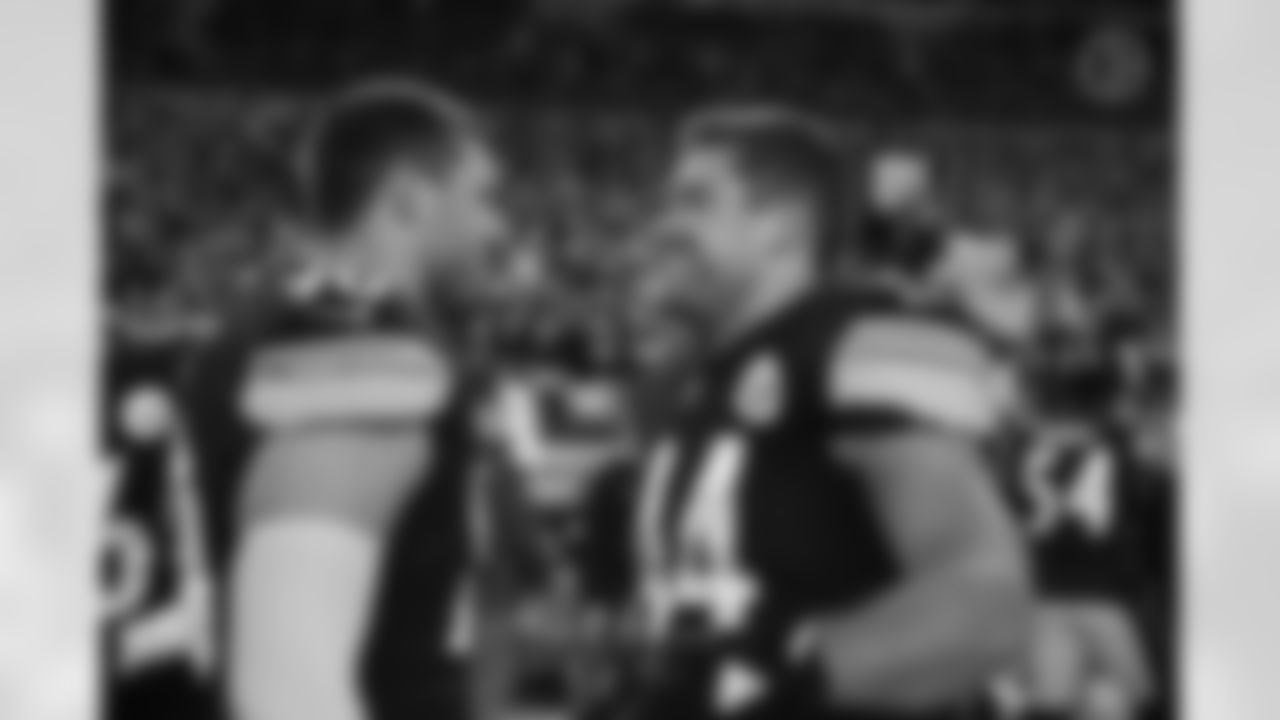 Pittsburgh Steelers linebacker T.J. Watt (90) and Pittsburgh Steelers fullback Derek Watt (44) during a regular season game between the Pittsburgh Steelers and the Seattle Seahawks, Sunday, Oct. 17, 2021 in Pittsburgh, PA. (Caitlyn Epes / Pittsburgh Steelers)
