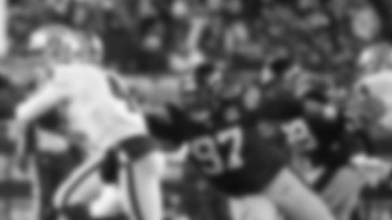 Pittsburgh Steelers defensive tackle Cameron Heyward (97) sacks Las Vegas Raiders quarterback Derek Carr (4) during a regular season game between the Pittsburgh Steelers and the Las Vegas Raiders, Saturday, Dec. 24, 2022 in Pittsburgh, PA. The Steelers beat the Raiders 13-10. (Arron Anastasia / Pittsburgh Steelers)
