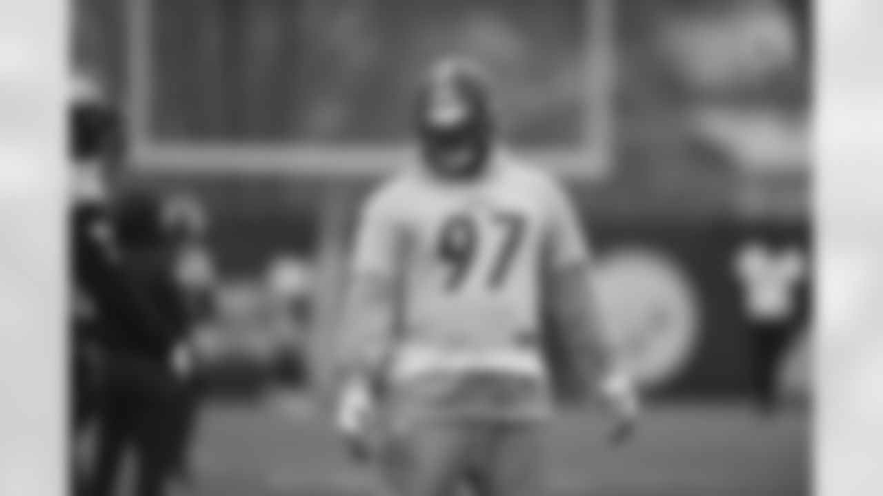 Pittsburgh Steelers defensive tackle Cameron Heyward (97) practices at the UPMC Rooney Sports Complex preparing for a Week 12 matchup against the Baltimore Ravens, Wednesday, Nov. 25, 2020 in Pittsburgh, PA. (Karl Roser / Pittsburgh Steelers)