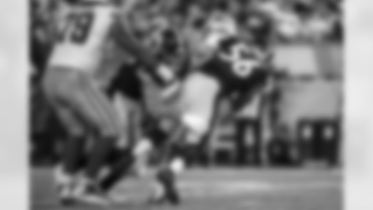 Pittsburgh Steelers defensive end Cassius Marsh (49) and Pittsburgh Steelers linebacker Alex Highsmith (56) during a Hall of Fame game between the Pittsburgh Steelers and the Dallas Cowboys, Thursday, Aug. 5, 2021 in Canton, OH. The Steelers defeated the Cowboys 16-3. (Karl Roser / Pittsburgh Steelers)