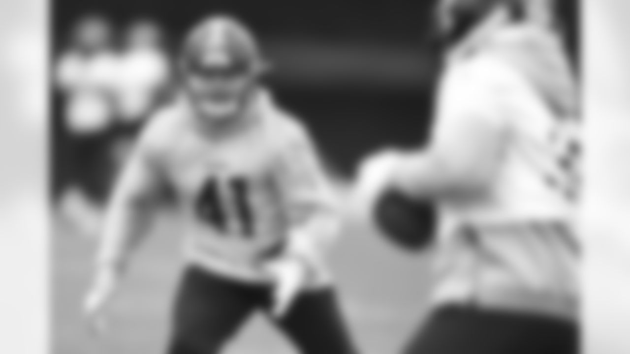 Pittsburgh Steelers linebacker Robert Spillane (41) practices at the UPMC Rooney Sports Complex preparing for a Week 6 matchup against the Cleveland Browns, Friday, Oct. 16, 2020 in Pittsburgh, PA. (Karl Roser / Pittsburgh Steelers)
