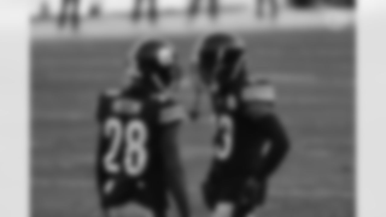 Pittsburgh Steelers cornerback Mike Hilton (28) and Pittsburgh Steelers cornerback Joe Haden (23) during a regular season game between the Pittsburgh Steelers and the Indianapolis Colts, Sunday, Dec. 27, 2020 in Pittsburgh, PA. (Caitlyn Epes / Pittsburgh Steelers)