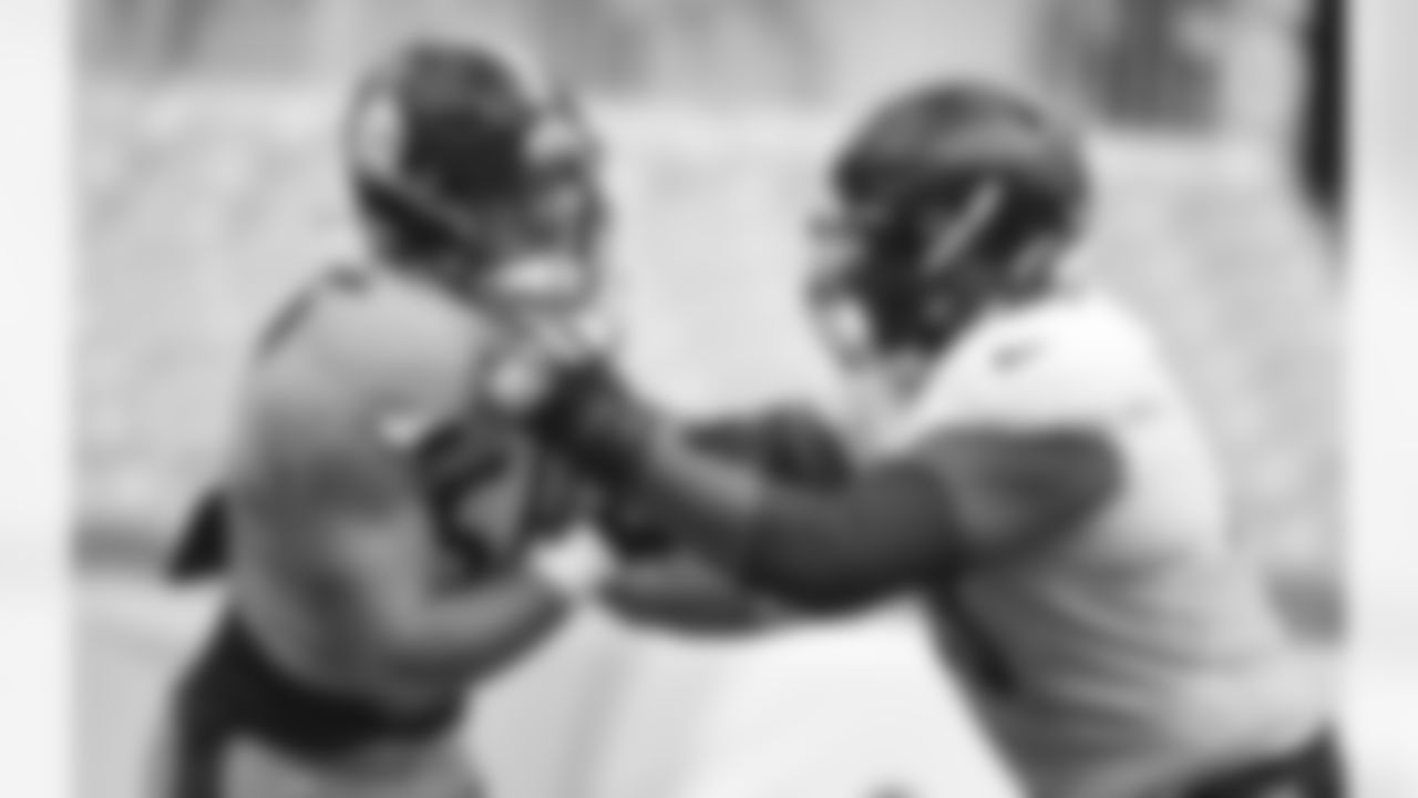 Pittsburgh Steelers linebacker Alex Highsmith (56) and Pittsburgh Steelers offensive lineman Chukwuma Okorafor (76) trains at Heinz Field during the Steelers 2020 Training Camp, Wednesday, Sept. 2, 2020 in Pittsburgh, PA. (Karl Roser / Pittsburgh Steelers)