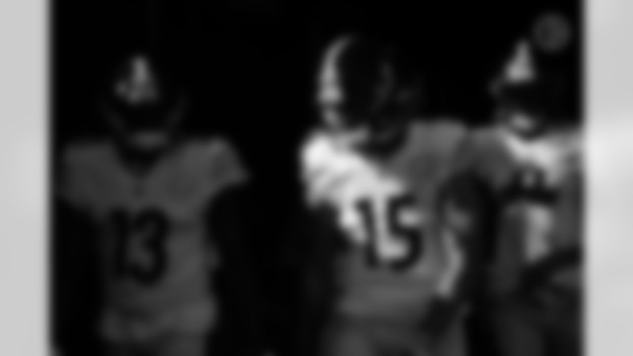 Pittsburgh Steelers wide receiver James Washington (13) and Pittsburgh Steelers wide receiver Cody White (15) during a regular season game between the Pittsburgh Steelers and the Cincinnati Bengals, Sunday, Nov. 28, 2021 in Cincinnati, OH. (Caitlyn Epes / Pittsburgh Steelers)