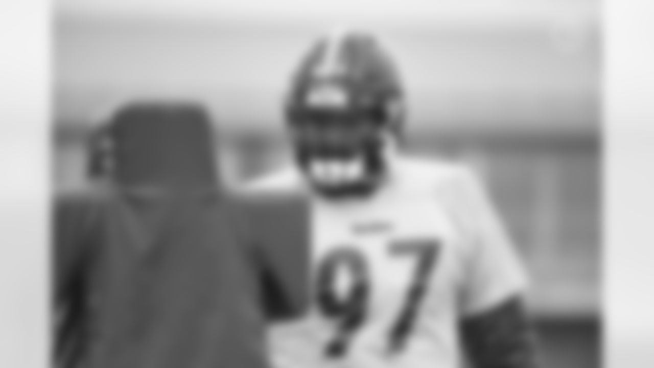 Pittsburgh Steelers defensive tackle Cameron Heyward (97) during practice at the UPMC Rooney Sports Complex preparing for a Week 8 matchup against the Cleveland Browns, Thursday, Oct. 28, 2021 in Pittsburgh, PA. (Caitlyn Epes / Pittsburgh Steelers)