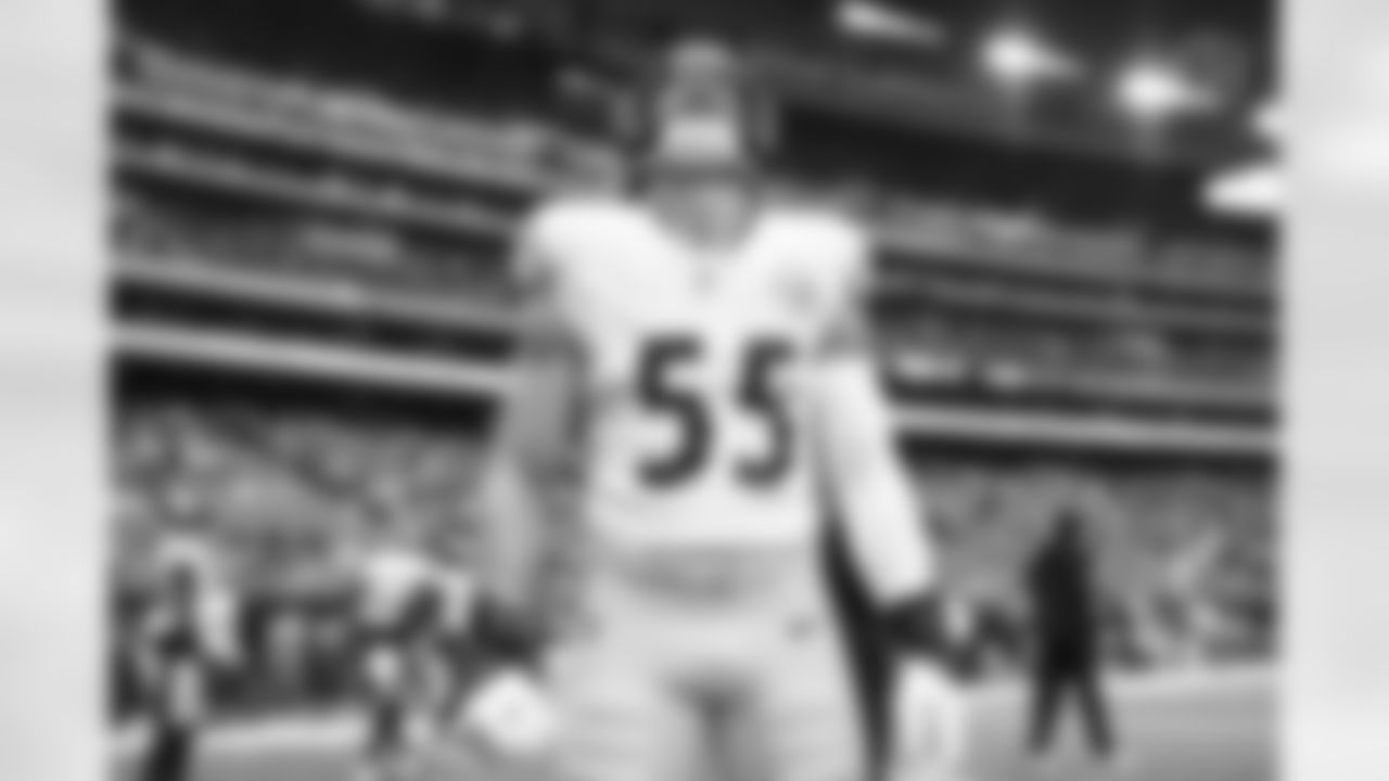 Pittsburgh Steelers linebacker Cole Holcomb (55) prior to a regular season game between the Pittsburgh Steelers and the Houston Texans, Sunday, Oct. 1, 2023 in Houston, TX. (Karl Roser / Pittsburgh Steelers)
