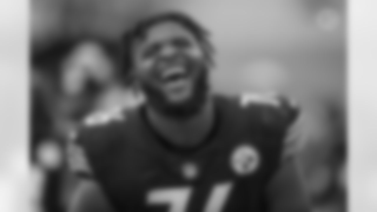 Pittsburgh Steelers offensive lineman Chukwuma Okorafor (76) during a regular season game between the Pittsburgh Steelers and the Cleveland Browns, Sunday, Oct. 18, 2020 in Pittsburgh, PA. The Steelers defeated the Browns 38-7. (Karl Roser / Pittsburgh Steelers)