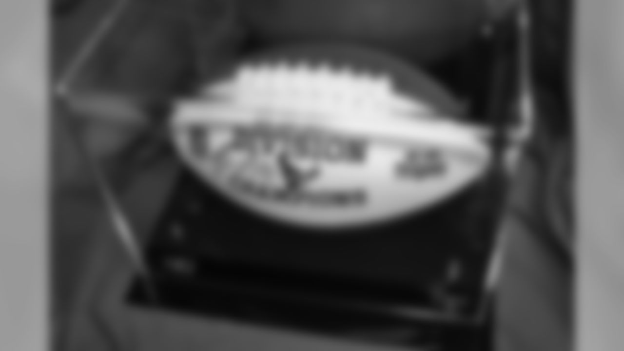 Encased 10th Anniversary Division Champs Football Autographed by JJ Watt