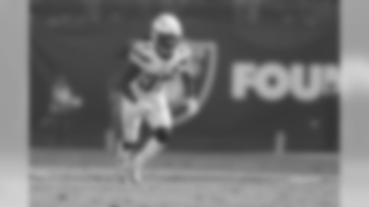 Los Angeles Chargers strong safety Jahleel Addae (37) in coverage during a week 10 NFL football game against the Oakland Raiders on Sunday, Nov. 11 in Oakland, Calif. Los Angeles won 20-6. (Aaron M. Sprecher via AP)