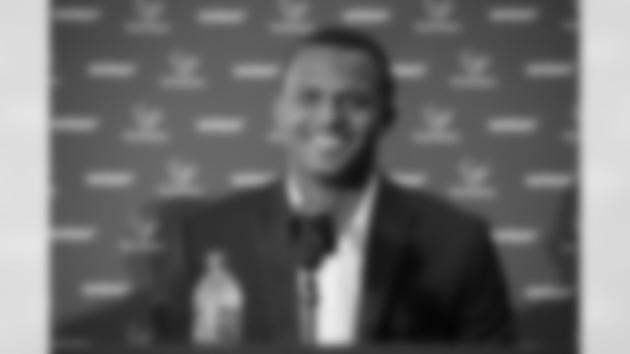 An image from the April 28, 2017 Deshaun Watson arrival press conference at NRG Stadium.
