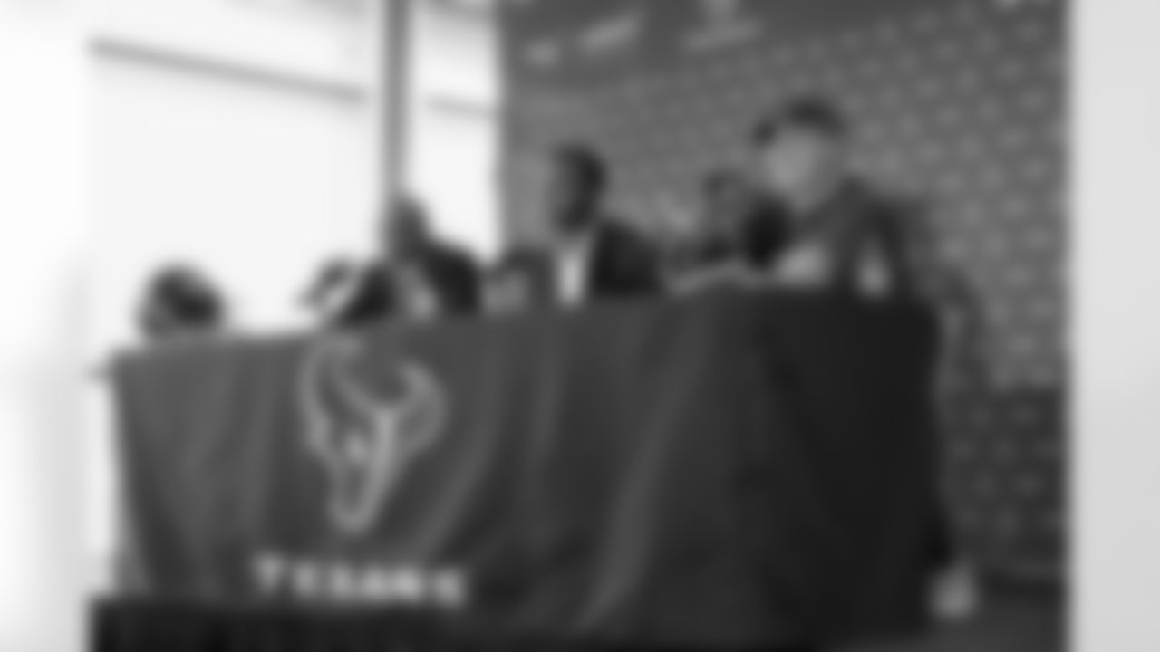An image from the April 28, 2017 Deshaun Watson arrival press conference at NRG Stadium.