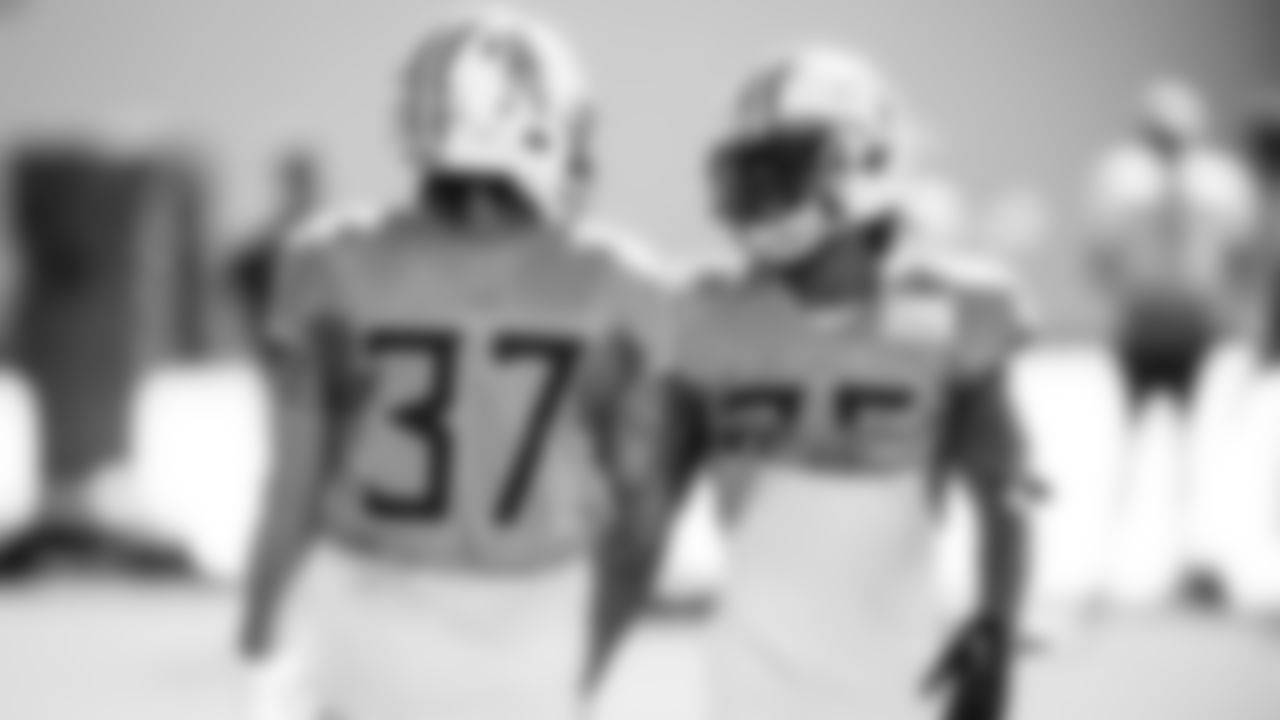Defensive back Amani Hooker #37 of the Tennessee Titans and Cornerback Kristian Fulton #26 of the Tennessee Titans during practice at the Ascension Saint Thomas Sports Park on October 25, 2023 in Nashville, TN. Photo By Donald Page/Tennessee Titans