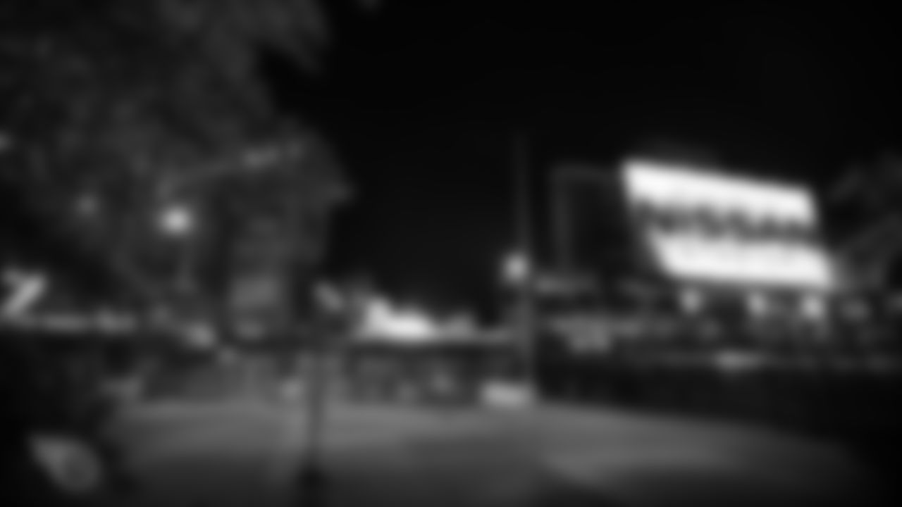 NASHVILLE, TN - APRIL 09, 2020 - General view of the exterior of Nissan Stadium for the Light It Blue campaign to show support for our nations healthcare workers in Nashville, TN. Photo By Donald Page/Tennessee Titans