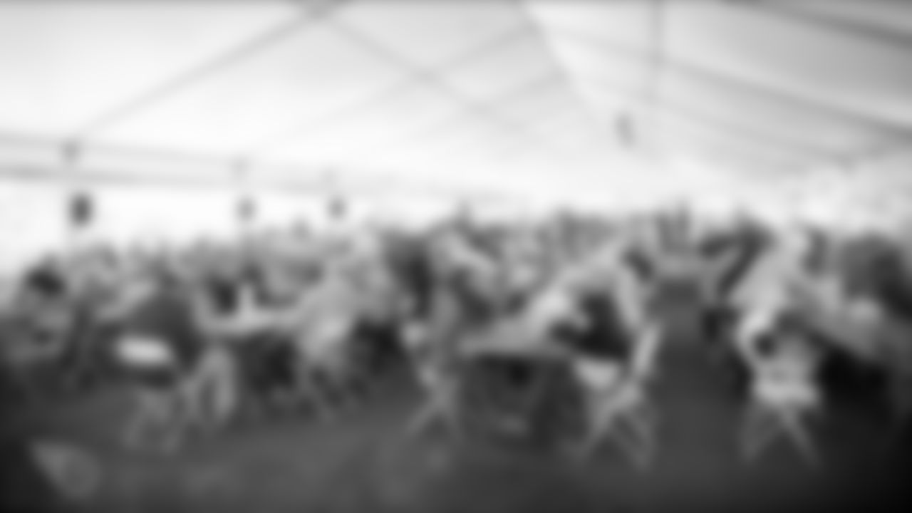 NASHVILLE, TN - OCTOBER 08, 2019 - Volunteers eating lunch for volunteers at a Jimmy & Rosalynn Carter Work Project and Habitat for Humanity build site in Nashville, TN. Photo By Donald Page/Tennessee Titans