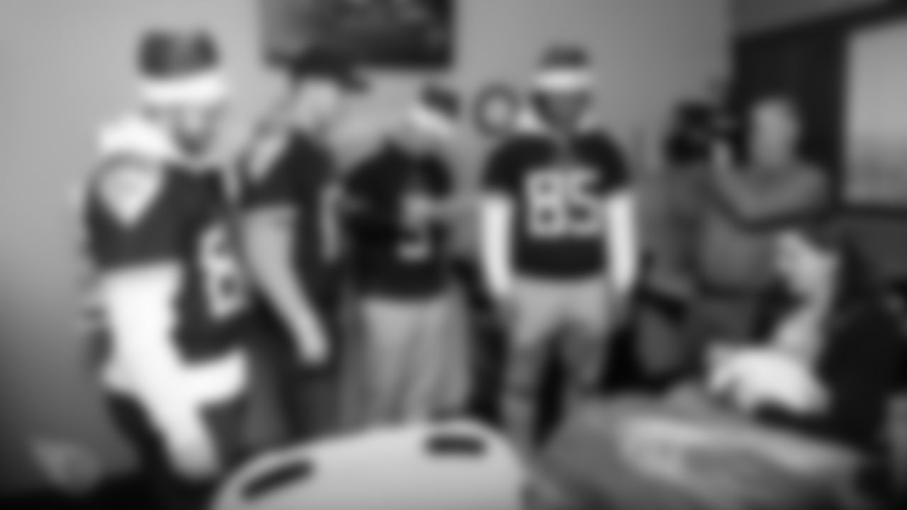 NASHVILLE, TN - DECEMBER 17, 2019 - Quarterback Logan Woodside #5 of the Tennessee Titans, Tight end Anthony Firkser #86 of the Tennessee Titans, Quarterback Ryan Tannehill #17 of the Tennessee Titans and Tight end MyCole Pruitt #85 of the Tennessee Titans holiday hospital visit at Saint Thomas in Nashville, TN. Photo By Donald Page/Tennessee Titans