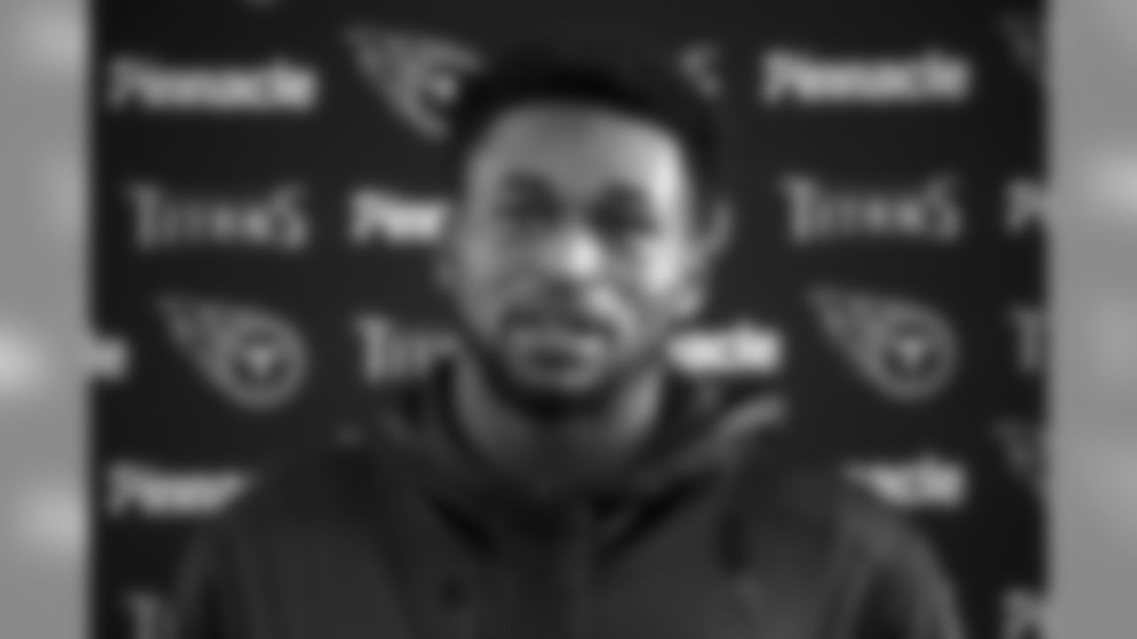 Tennessee Titans' safety Kevin Byard gives a press conference after an NFL training session at Syon House, in Syon Park, south west London, Friday, Oct. 19, 2018. The Tennessee Titans are preparing for an NFL regular season game against the Los Angeles Chargers in London on Sunday. (AP Photo/Matt Dunham)
