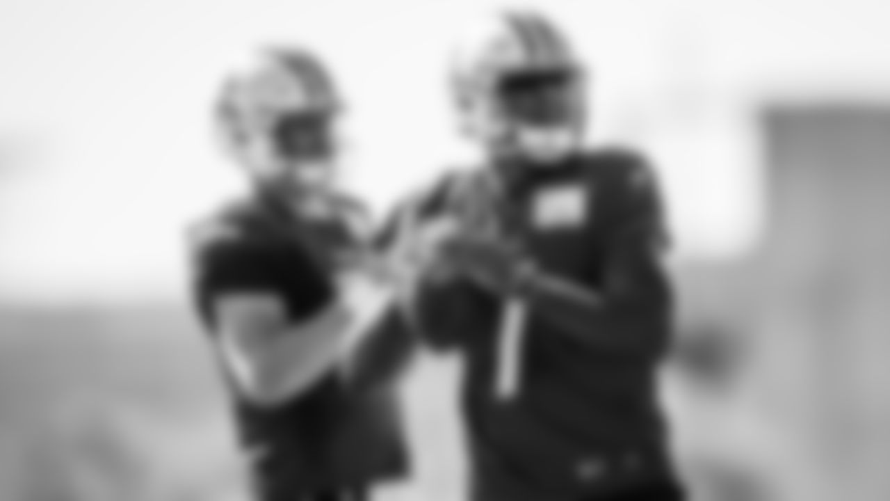 Quarterback Malik Willis #7 of the Tennessee Titans and Quarterback Will Levis #8 of the Tennessee Titans during practice at the Ascension Saint Thomas Sports Park on October 25, 2023 in Nashville, TN. Photo By Donald Page/Tennessee Titans