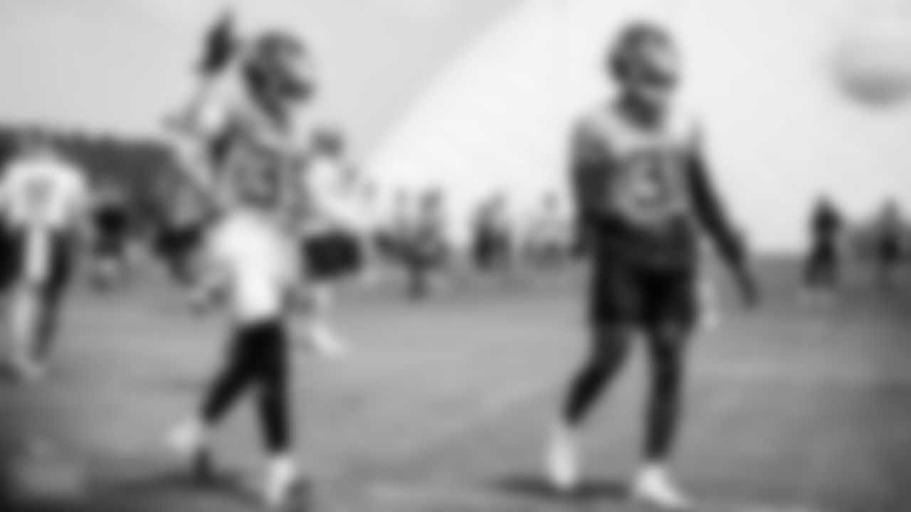 Defensive back Chris Jackson #35 of the Tennessee Titans and Safety Kevin Byard #31 of the Tennessee Titans during offseason minicamp practice at Ascension Saint Thomas Sports Park on June 08, 2023 in Nashville, TN. Photo By Donald Page/Tennessee Titans