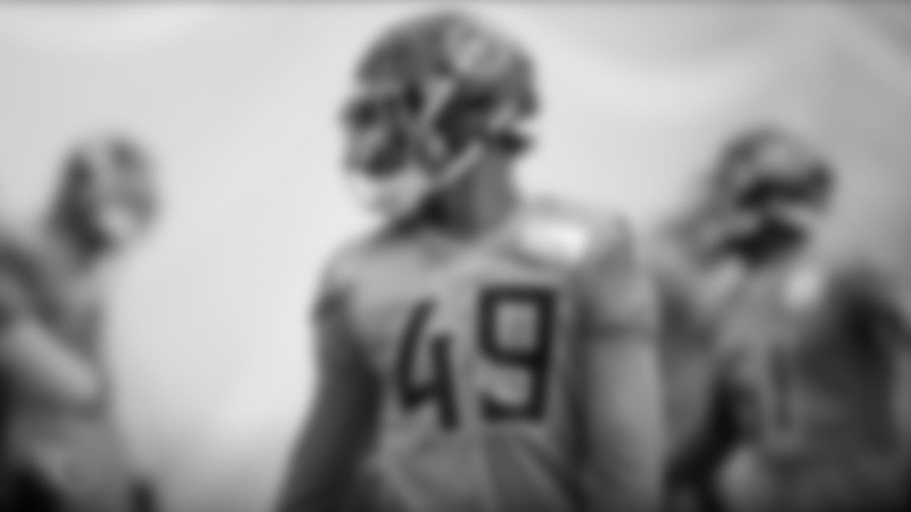 NASHVILLE, TN - OCTOBER 31, 2019 - Outside linebacker Jamal Davis II #49 of the Tennessee Titans during practice in the bubble at Saint Thomas Sports Park in Nashville, TN. Photo By Donald Page/Tennessee Titans
