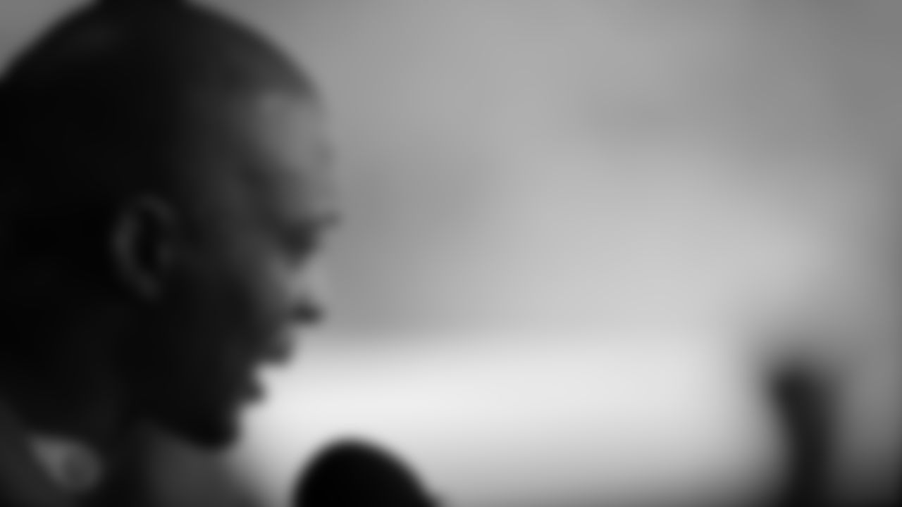 NASHVILLE, TN - SEPTEMBER 12, 2019 - Tennessee Titans legend Eddie George talks to the media after practice at Saint Thomas Sports Park in Nashville, TN. Photo By Donald Page/Tennessee Titans
