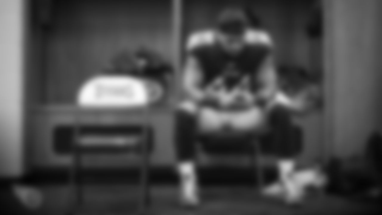 NASHVILLE, TN - AUGUST 17, 2019 - Outside linebacker Kamalei Correa #44 of Tennessee Titans in the locker room before the preseason home game between the New England Patriots and the Tennessee Titans at Nissan Stadium in Nashville, TN. Photo By Donald Page/Tennessee Titans