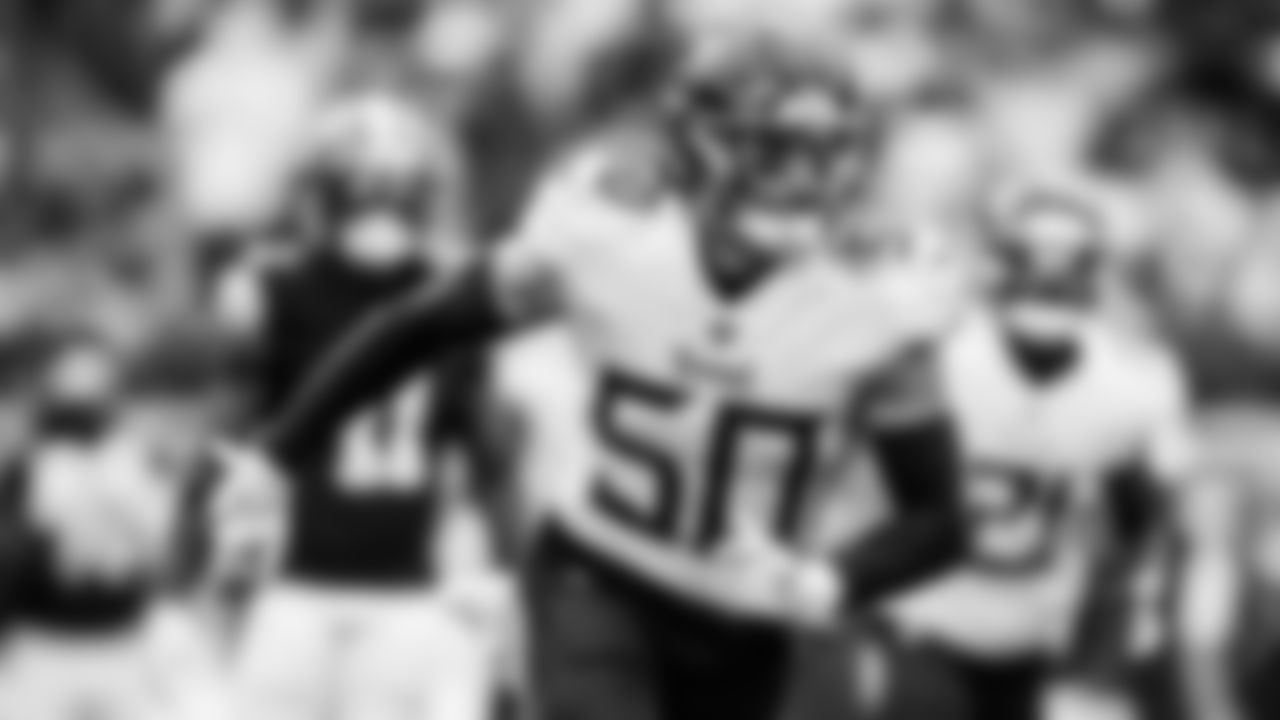 Linebacker Jack Gibbens #50 of the Tennessee Titans during the game between the Tennessee Titans and the Cleveland Browns at the Cleveland Browns Stadium on September 24, 2023 in Cleveland, OH. Photo By Donald Page/Tennessee Titans