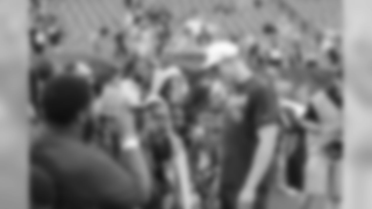 NASHVILLE, TN - AUGUST 25, 2019 - Quarterback Ryan Tannehill #17 of the Tennessee Titans with Motiva8 fans during the preseason home game between the Pittsburgh Steelers and the Tennessee Titans at Nissan Stadium in Nashville, TN. Photo By Donald Page/Tennessee Titans