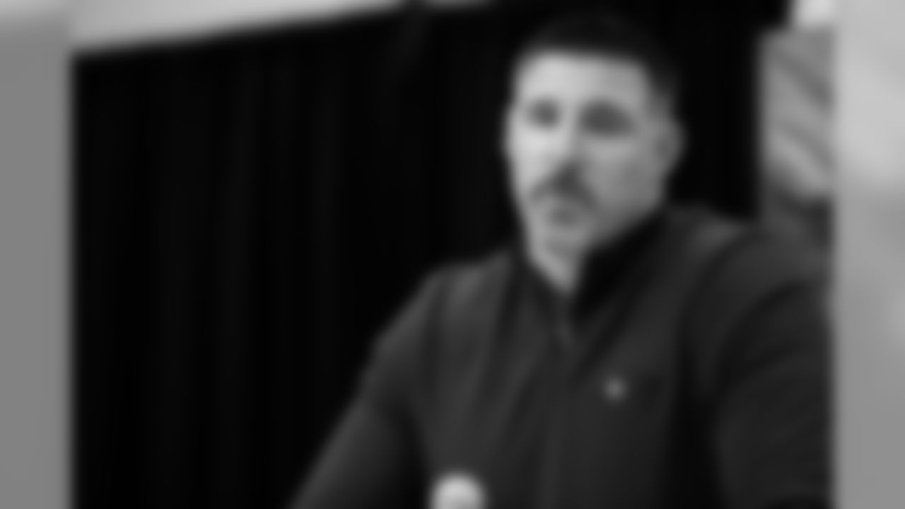 Tennessee Titans head coach Mike Vrabel speaks during the 2019 Scouting Combine, Wednesday, Feb. 27, 2019 in Indianapolis. (Hiro Ueno/NFL)