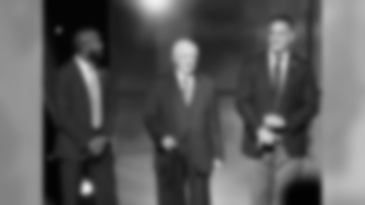 Champ Bailey, from left, Gil Brandt and Kevin Mawae are announced as the 2019 Pro Football Hall of Fame Enshrinees at the 8th Annual NFL Honors at The Fox Theatre on Saturday, Feb. 2, 2019, in Atlanta. (Photo by Paul Abell/Invision for NFL/AP Images)