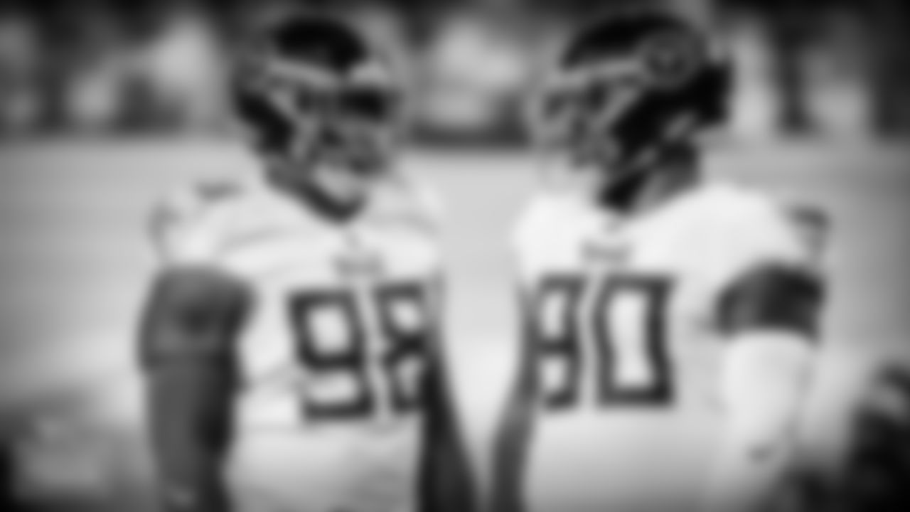 DENVER, CO - SEPTEMBER 14, 2020 - Defensive lineman Jeffery Simmons #98 of the Tennessee Titans and Defensive lineman DaQuan Jones #90 of the Tennessee Titans during the Monday Night Football game between the Tennessee Titans and the Denver Broncos at Empower Field at Mile High. Photo By Donald Page/Tennessee Titans