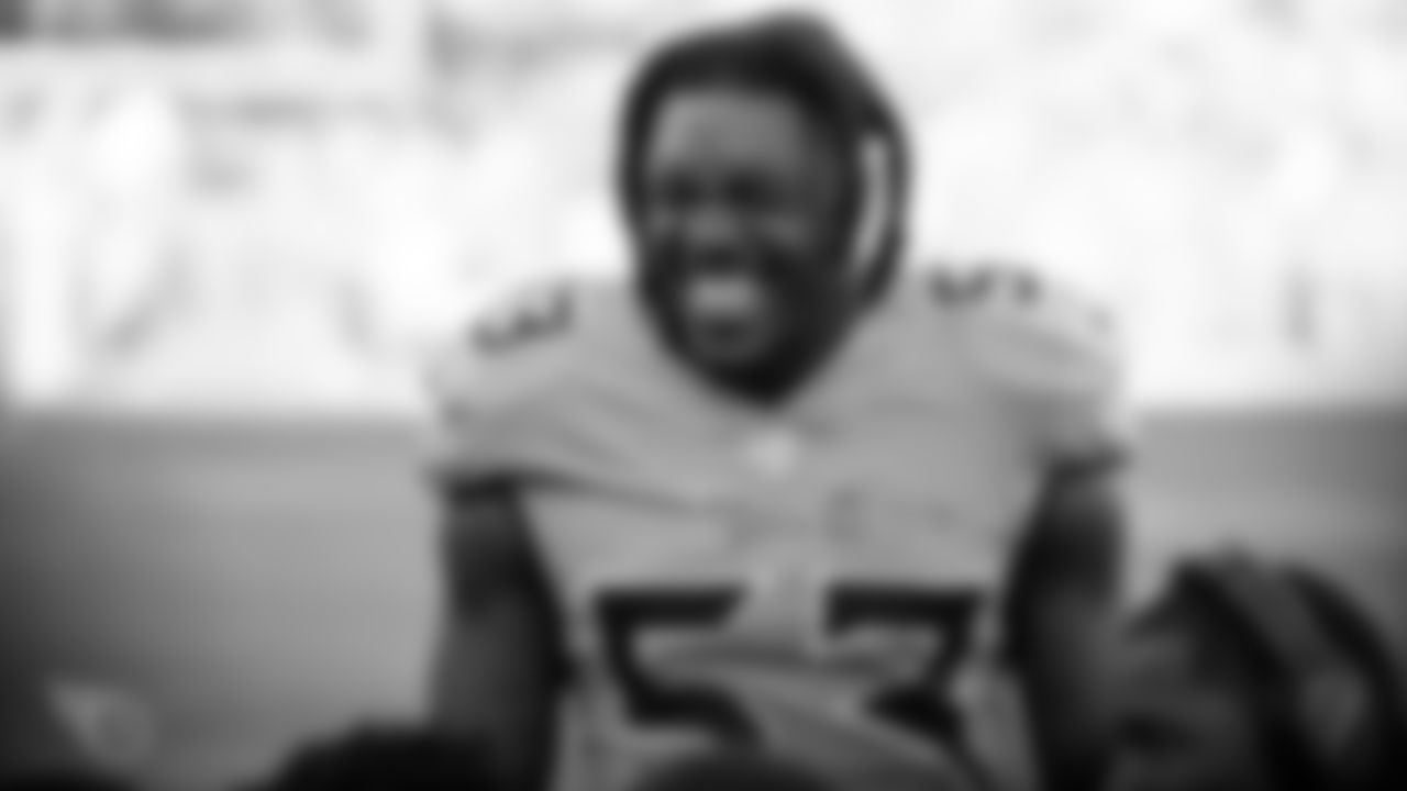 NASHVILLE, TN - NOVEMBER 10, 2019 - Linebacker Daren Bates #53 of the Tennessee Titans smile during the game between the Tennessee Titans and the Kansas City Chiefs at Nissan Stadium in Nashville, TN. Photo By Donald Page/Tennessee Titans