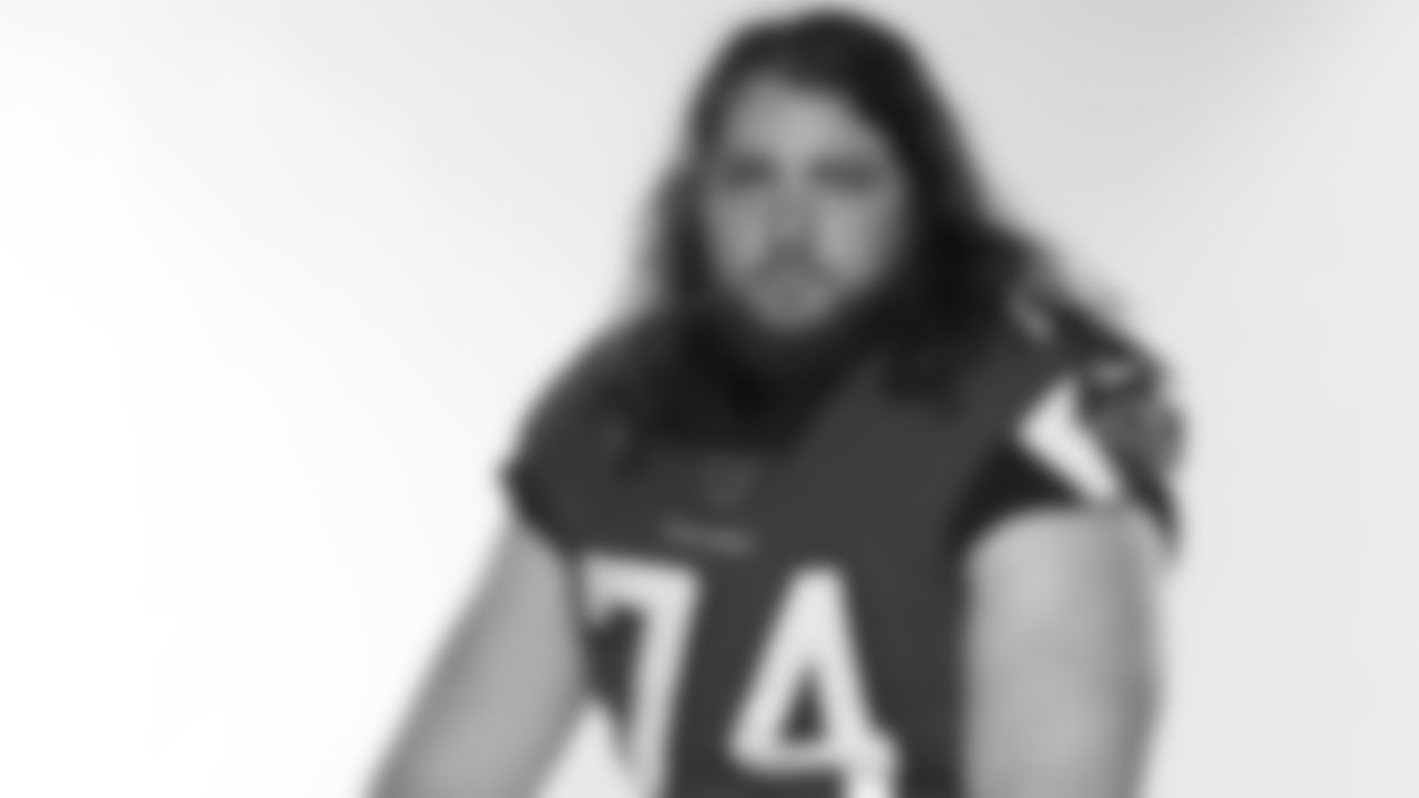 Atlanta Falcons offensive tackle Ty Sambrailo (74) poses for a photo on May 14, 2019, in Atlanta. (Logan Bowles via AP)