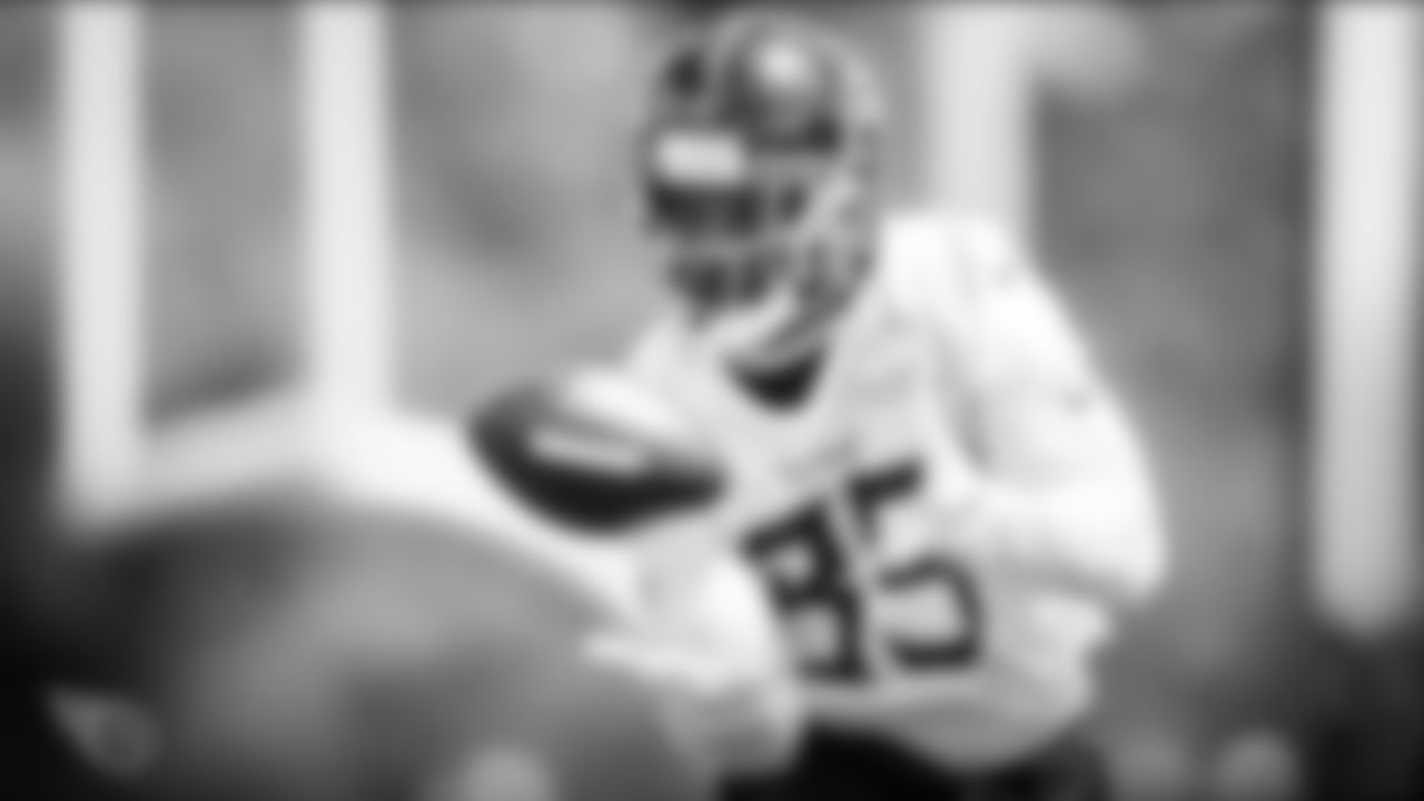 NASHVILLE, TN - AUGUST 23, 2020 - Tight end MyCole Pruitt #85 of the Tennessee Titans during practice at Saint Thomas Sports Park in Nashville, TN. Photo By Donald Page/Tennessee Titans
