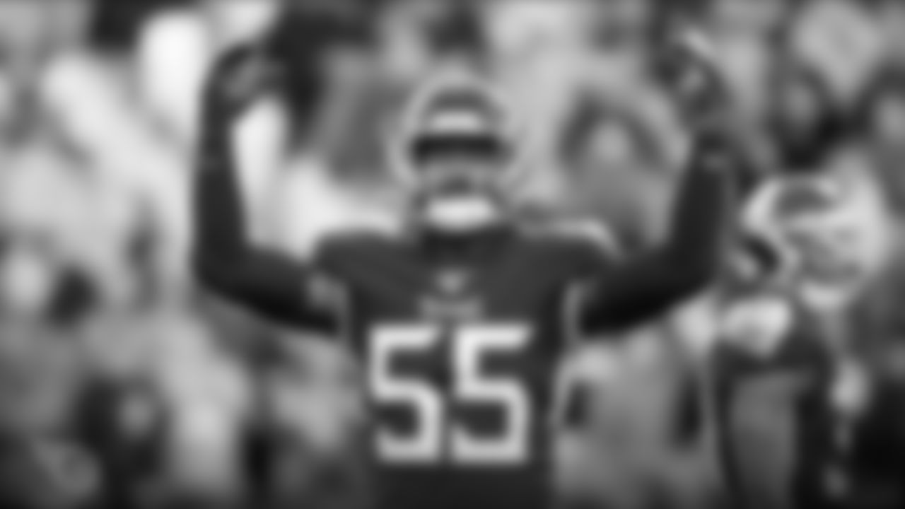 NASHVILLE, TN - NOVEMBER 24, 2019 - Linebacker Jayon Brown #55 of the Tennessee Titans pumps up the crowd during the game between the Tennessee Titans and the Jacksonville Jaguars at Nissan Stadium in Nashville, TN. Photo By Sam Carbine/Tennessee Titans