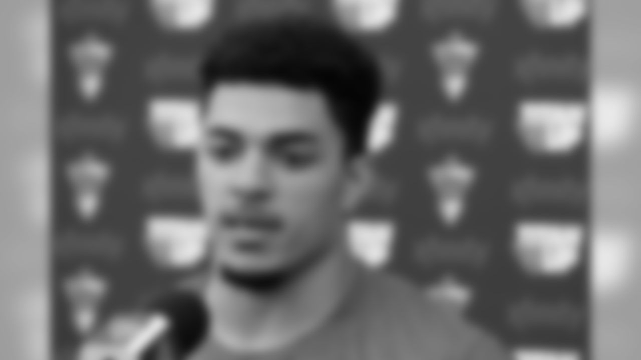 Tennessee Titans defensive back Amani Hooker answers questions following an NFL football rookie minicamp Saturday, May 11, 2019, in Nashville, Tenn. (AP Photo/Mark Zaleski)