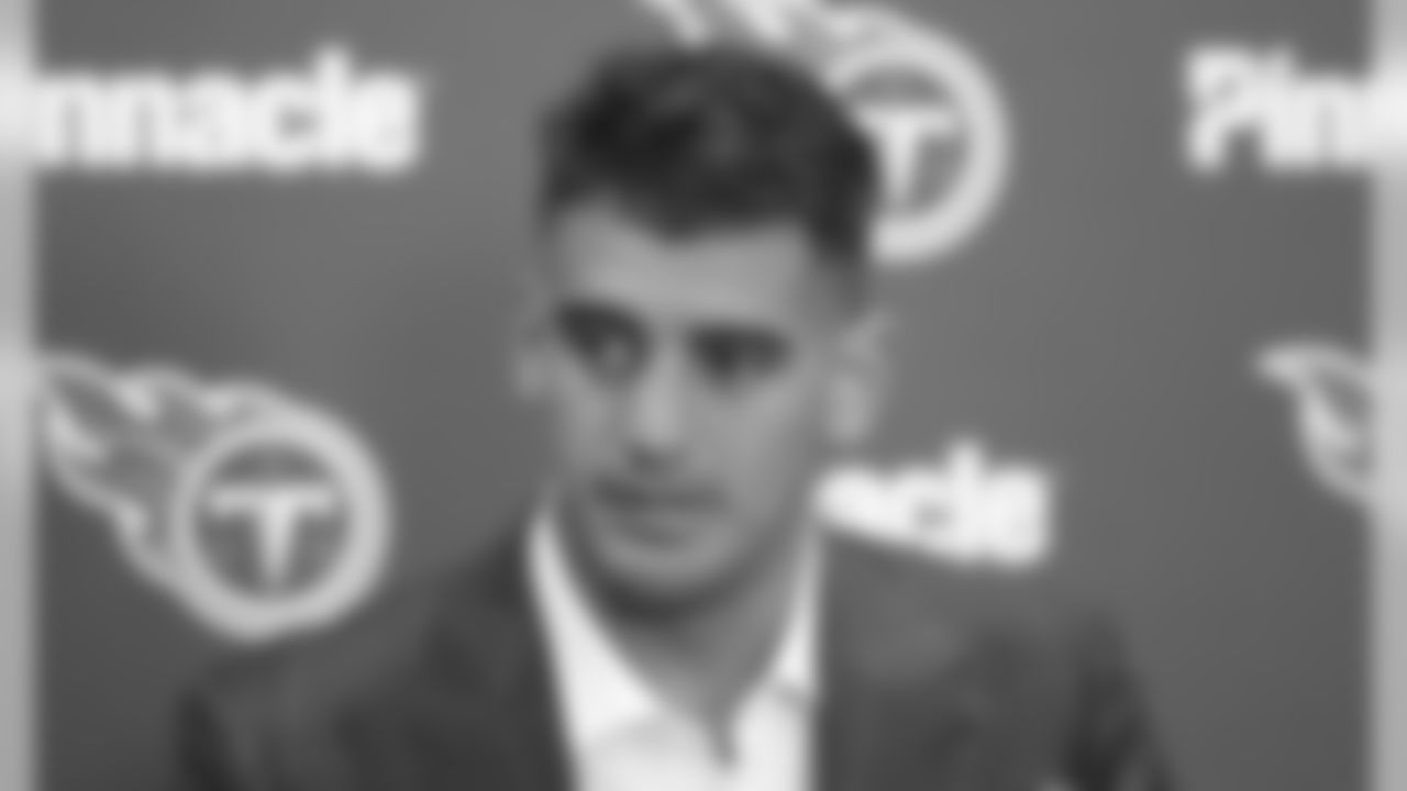Tennessee Titans quarterback Marcus Mariota answers questions after the Titans defeated the Cleveland Browns 43-13 in an NFL football game, Sunday, Sept. 8, 2019, in Cleveland. (AP Photo/Ron Schwane)