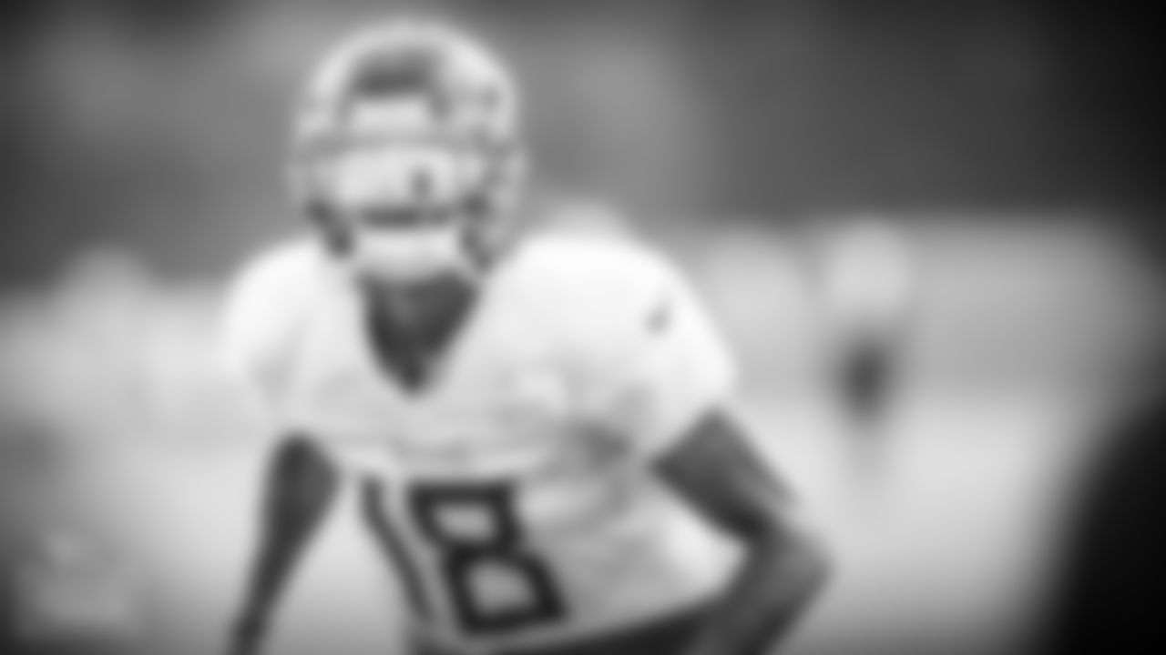 Wide receiver Josh Reynolds #18 of the Tennessee Titans during fall camp practice at Saint Thomas Sports Park on August 07, 2021 in Nashville, TN. Photo By Cameron Faulkner/Tennessee Titans