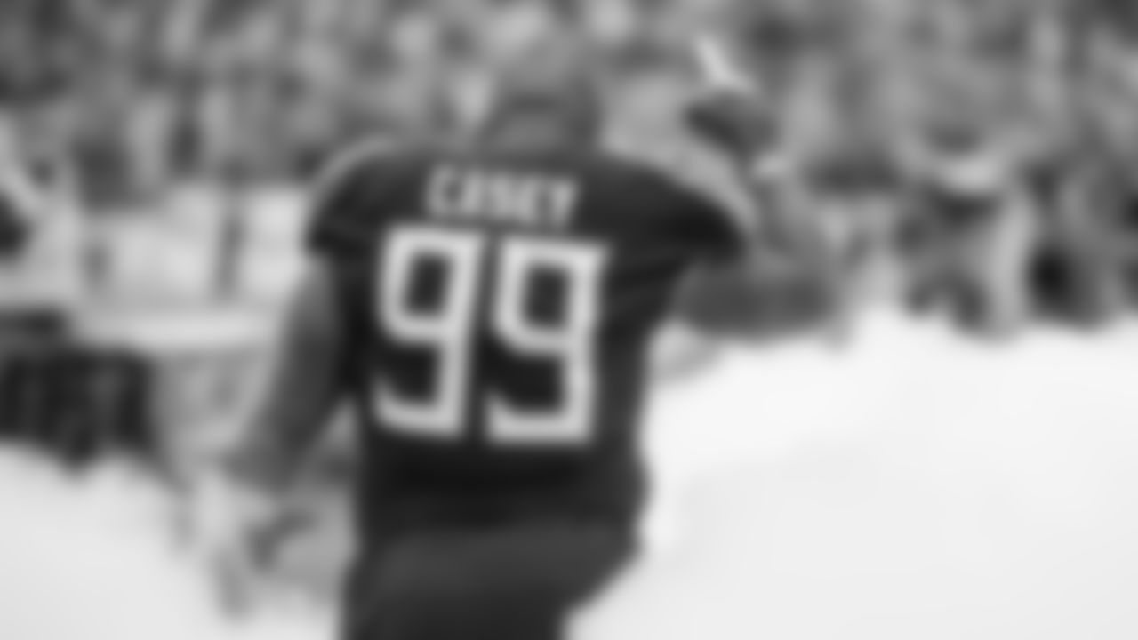 Tennessee Titans defensive end Jurrell Casey (99) is introduced prior to an NFL football game against the New Orleans Saints, Sunday, Dec. 22, 2019, in Nashville, Tenn. The Saints beat the Titans 38-28. (Cooper Neill via AP)