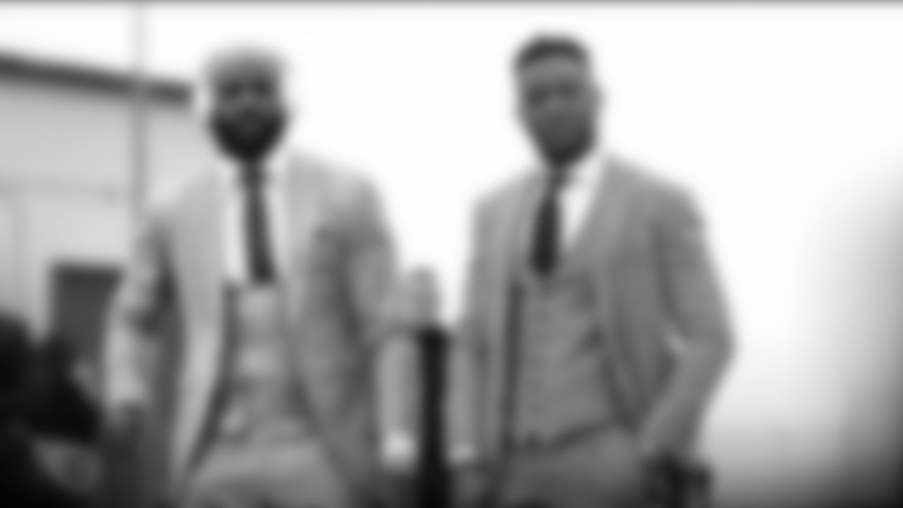 NASHVILLE, TN - JANUARY 03, 2020 - Linebacker Rashaan Evans #54 of the Tennessee Titans and Defensive back Joshua Kalu #46 of the Tennessee Titans during the travel day before the Wildcard playoffs vs the New England Patriots in Nashville, TN. Photo By Donald Page/Tennessee Titans