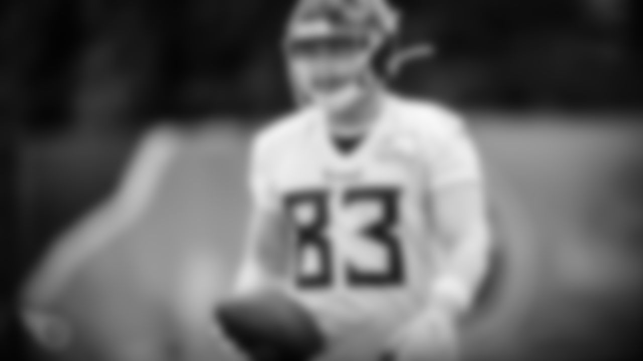 NASHVILLE, TN - AUGUST 14, 2020 - Tight end Parker Hesse #83 of the Tennessee Titans during practice at Saint Thomas Sports Park in Nashville, TN. Photo By Donald Page/Tennessee Titans