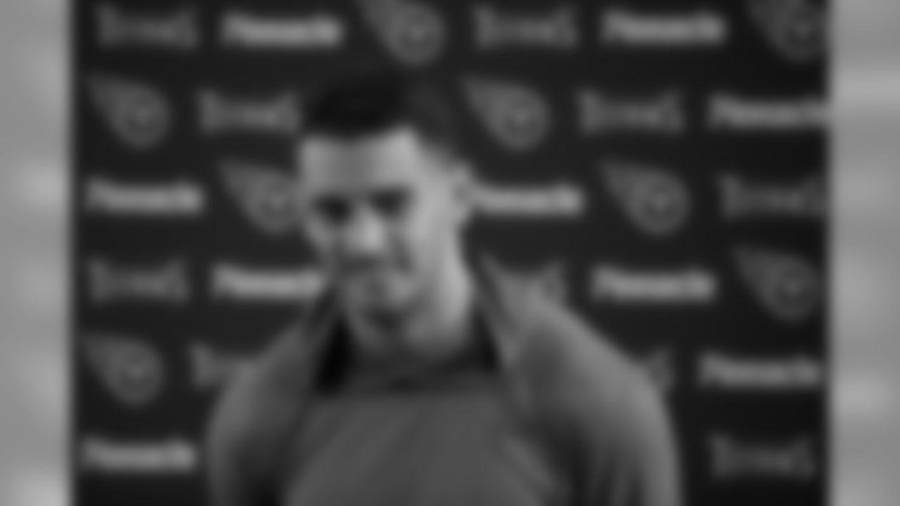 Tennessee Titans' quarterback Marcus Mariota gives a press conference after an NFL training session at Syon House, in Syon Park, south west London, Friday, Oct. 19, 2018. The Tennessee Titans are preparing for an NFL regular season game against the Los Angeles Chargers in London on Sunday. (AP Photo/Matt Dunham)