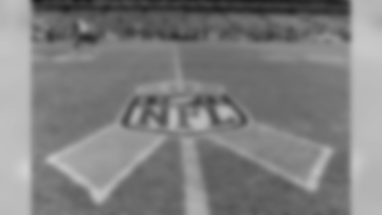 A pink ribbon NFL logo showing support for breast cancer research is shown on the field before an NFL football game between the Denver Broncos and the Tennessee Titans on Sunday, Oct. 3, 2010, in Nashville, Tenn. (AP Photo/Frederick Breedon)