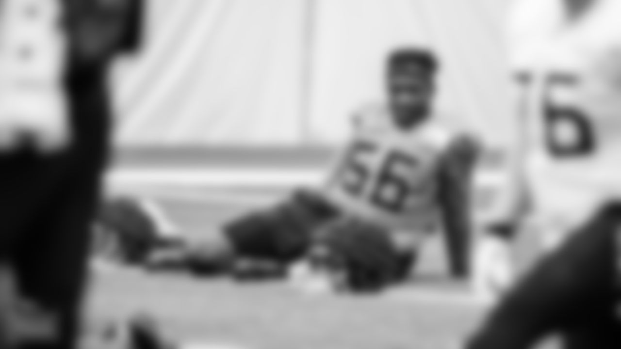 Linebacker Monty Rice #56 of the Tennessee Titans during practice at Ascension Saint Thomas Sports Park on December 16, 2022 in Nashville, TN. Photo By Donald Page/Tennessee Titans