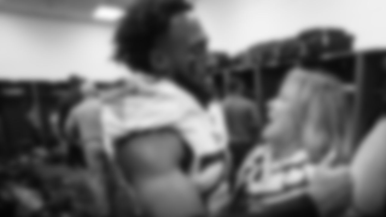 BALTIMORE, MD - JANUARY 11, 2020 - Cornerback Logan Ryan #26 of the Tennessee Titans hugs Controlling Owner & Co-Chairman, Board of Directors Amy Adams Strunk in the locker room after the AFC Divisional Playoff Game between the Tennessee Titans and the Baltimore Ravens at M&T Bank Stadium in Baltimore, MD. Photo By Donald Page/Tennessee Titans