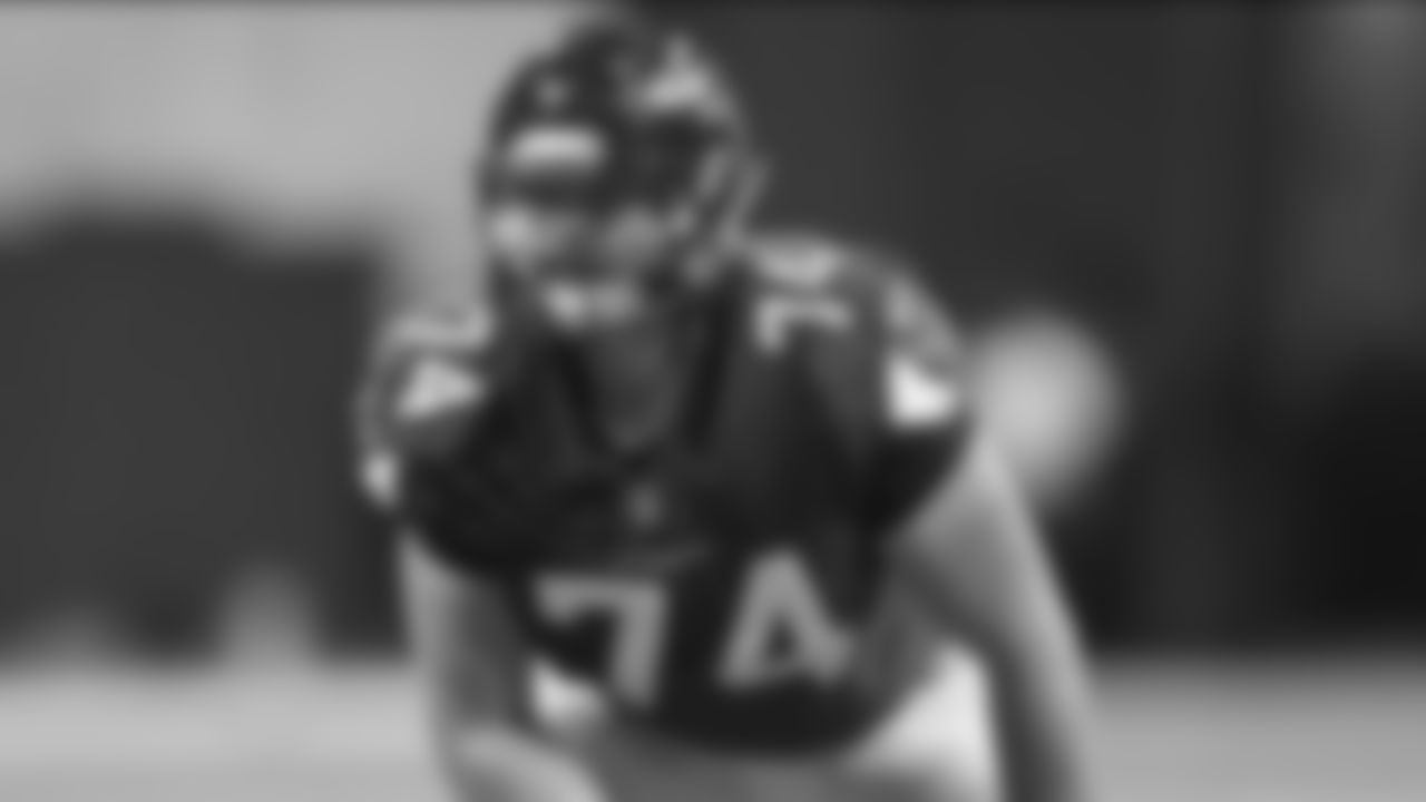 Atlanta Falcons offensive tackle Ty Sambrailo (74) during an NFL preseason football game against the Kansas City Chiefs, Friday, August 17, 2018, in Atlanta. The Chiefs won 28-14. (Paul Abell via AP)