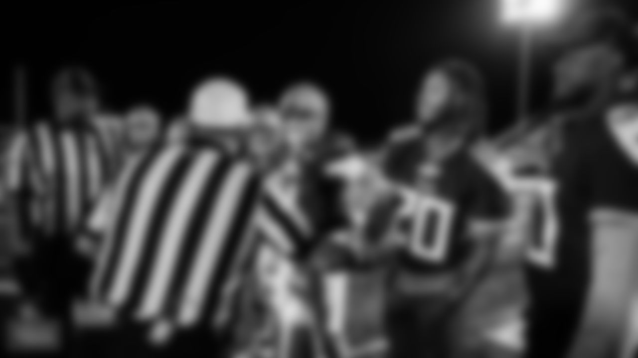 Lonnie Johnson Jr. #20 and Defensive tackle Naquan Jones #90 of the Tennessee Titans at Titans Friday Night Lights at Page High School on October 21, 2022 in Nashville, TN. Photo By Emily Starkey/Tennessee Titans