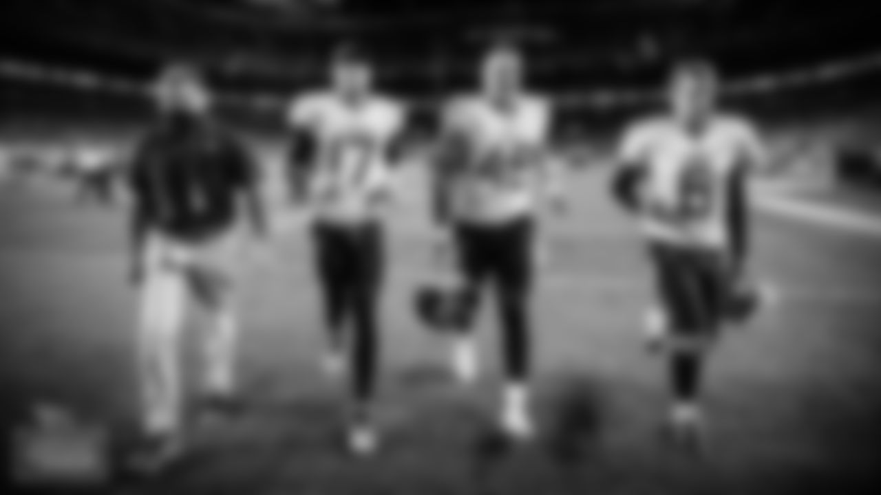 DENVER, CO - SEPTEMBER 15, 2020 - Quarterback Ryan Tannehill #17 of the Tennessee Titans, Longsnapper Beau Brinkley #48 of the the Tennessee Titans and Punter Brett Kern #6 of the Tennessee Titans after the Monday Night Football game between the Tennessee Titans and the Denver Broncos at Empower Field at Mile High. Photo By Donald Page/Tennessee Titans