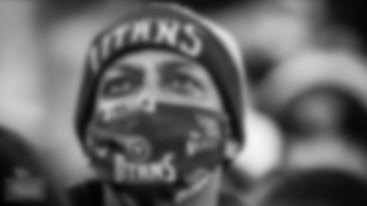 Fan in mask during the second half of the game against the Jacksonville Jaguars at Nissan Stadium on December 12, 2021 in Nashville, TN. Photo By Joe Howell/Tennessee Titans