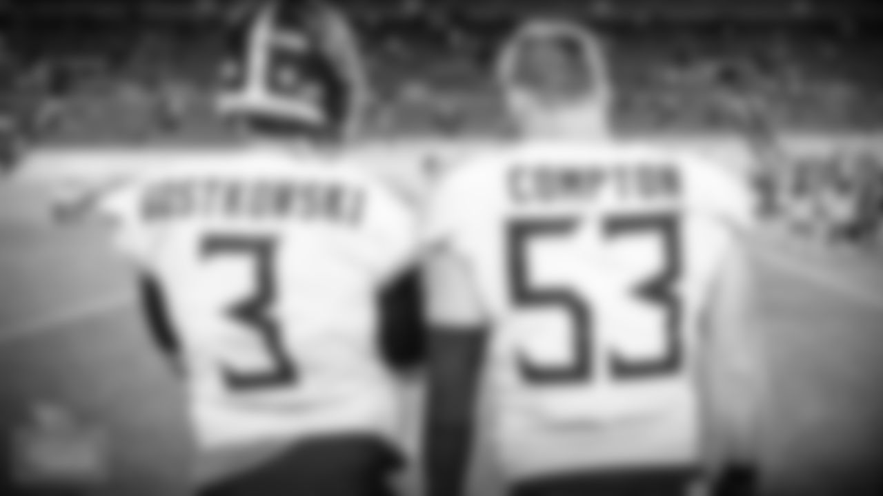 DENVER, CO - SEPTEMBER 15, 2020 - Kicker Stephen Gostkowski #3 of the Tennessee Titans and Linebacker Will Compton #53 of the Tennessee Titans during the Monday Night Football game between the Tennessee Titans and the Denver Broncos at Empower Field at Mile High. Photo By Donald Page/Tennessee Titans